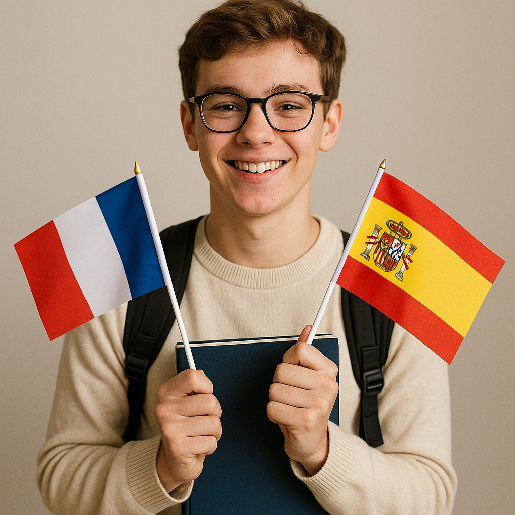 student with french and spanish flags-1